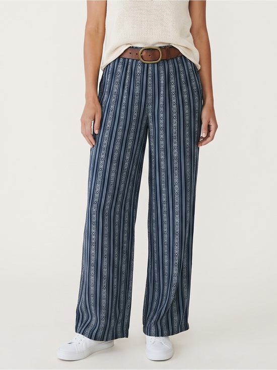 Liz Baker Pants - Liz Baker Navy Stripe Pattern Wide-Leg Pants